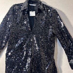 Zara Women's Sparkling Black Sequin Blazer